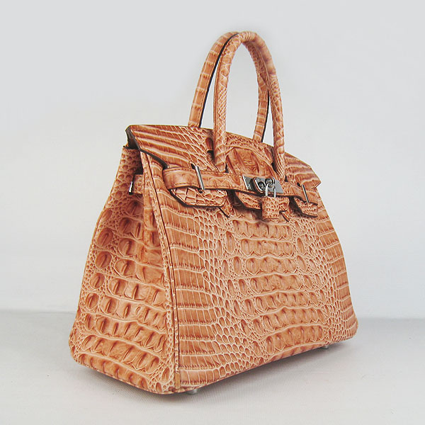 Replica Hermes Birkin 30CM Crocodile Head Veins Bag Orange 6088 On Sale